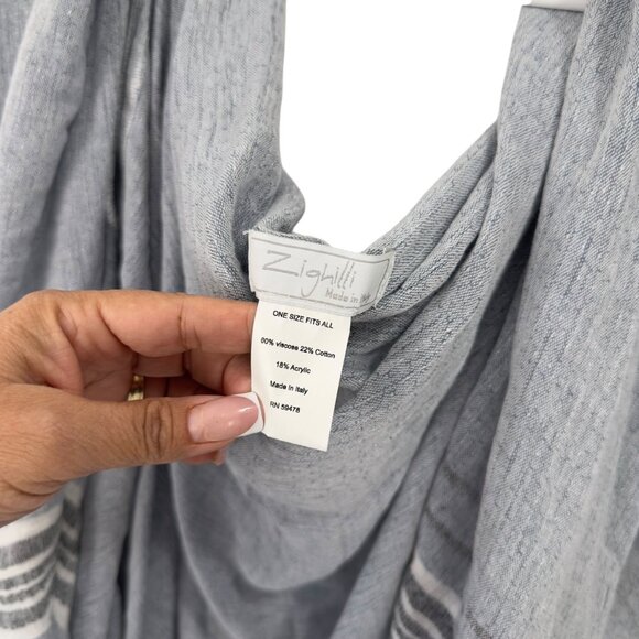 Zighili Blue/White Striped Lightweight Wrap/Shawl Vest One Size Fringe Edges - Picture 10 of 10